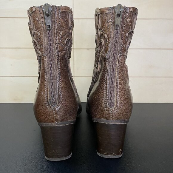 Sesto Meucci Tacca Booties Women's Size 8 Shoes M Brown Leather Zip Boots Floral - Picture 6 of 12